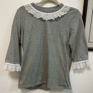 L.L Bean Gray Top with Lace Trim size small